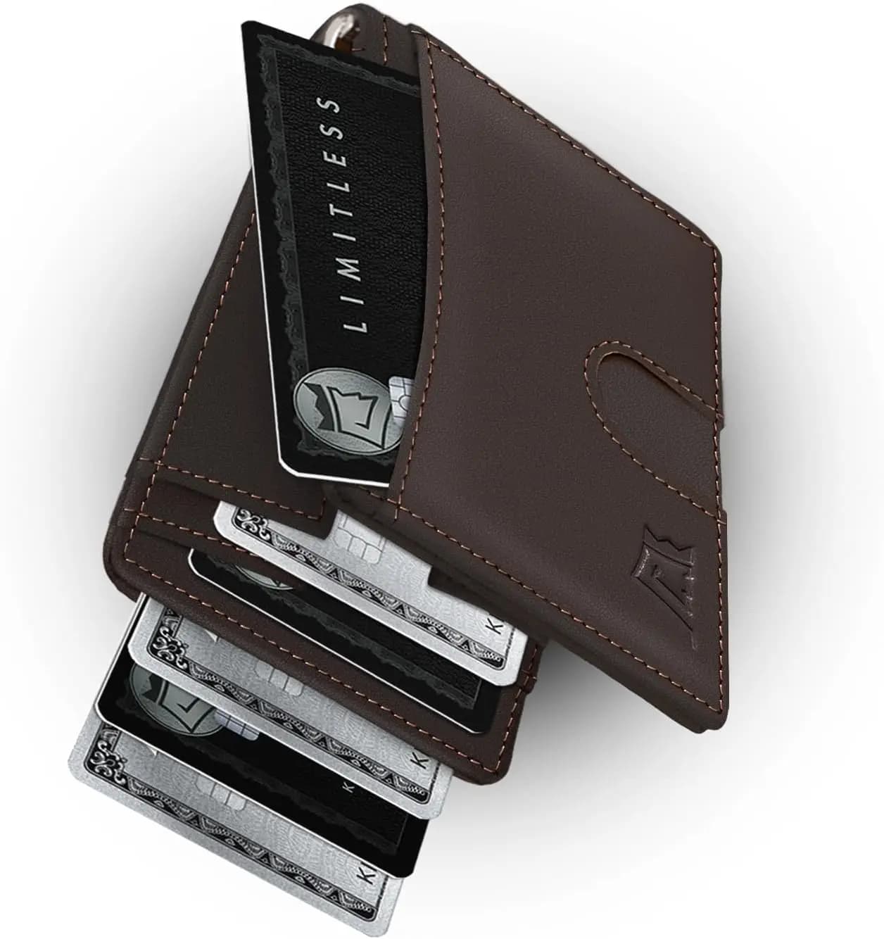 Portafoglio Sottile in Pelle con Blocco RFID per Uomo, con Fermasoldi, Contiene 12 Carte, Compatto per Tasca Frontale, Bifold, Colore Tartufo