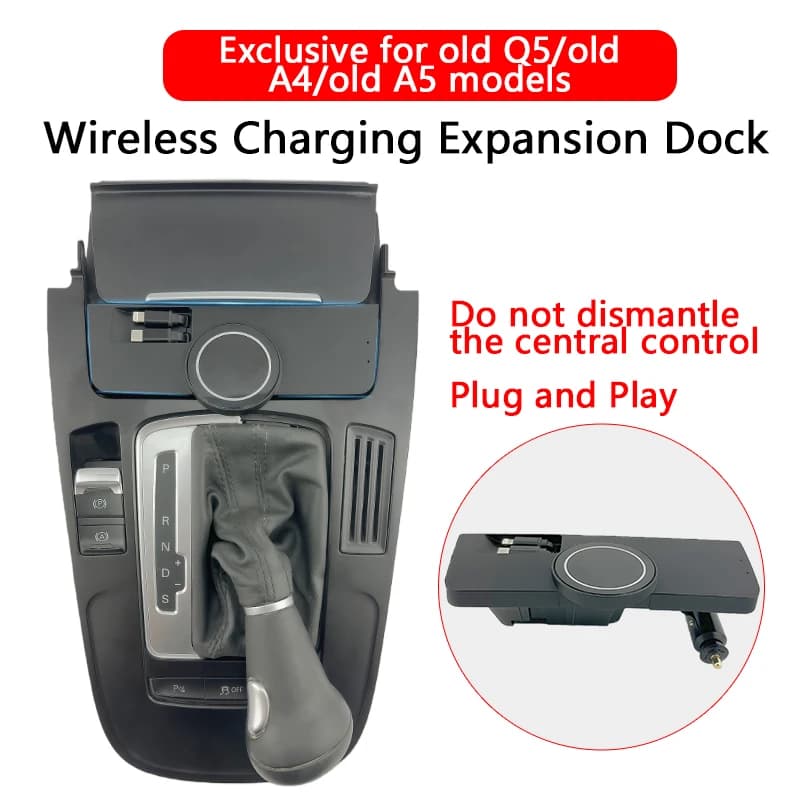 Per Audi Q5/A4L/A5/RS4/RS5 caricabatteria da auto wireless magnetico con cavo dati retrattile incorporato per ricarica rapida Per Samsung