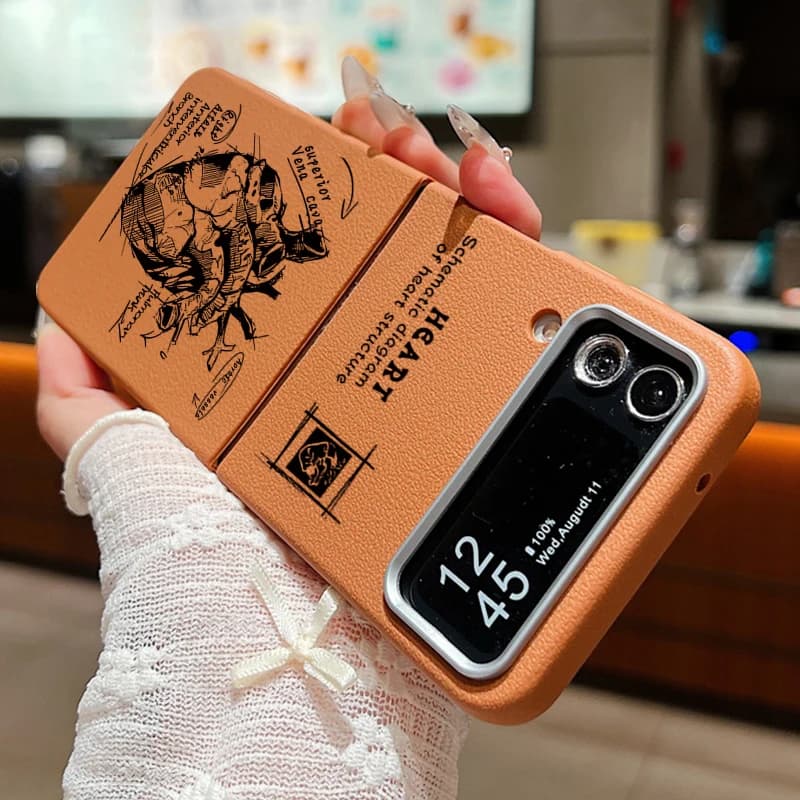 Custodia pieghevole in TPU morbido con texture in pelle per Samsung Galaxy Z Flip7 Flip6 Flip5 Flip4 Flip 6 5 4 5G Cover per telefono con motivi creativi