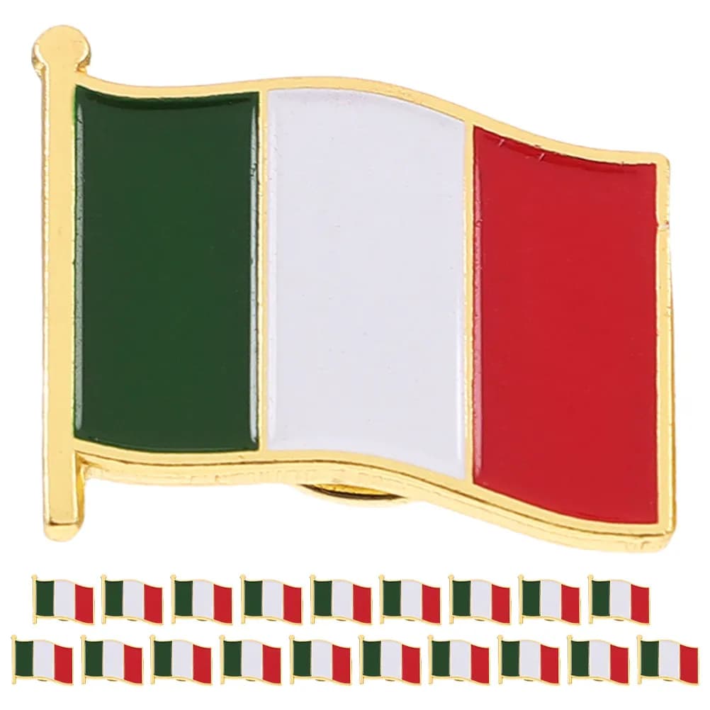 20 Pezzi Spilla Bandiera Italiana in Ferro, Leggera ed Elegante, in Metallo, per Abiti, Borse, Cappelli, Scarpe, Fasce, Bouquet, Articoli Nazionali