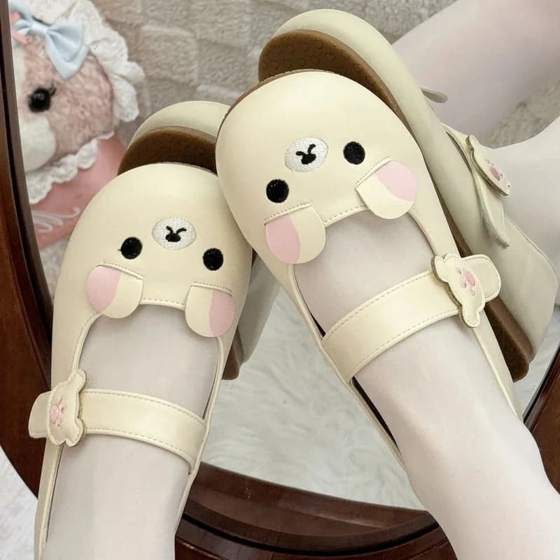 Scarpe Mary Jane Kawaii Bear, scarpe giapponesi Sweet Lolita con cinturino in velcro, scarpe da interno per donna, carine per cosplay e uso quotidiano