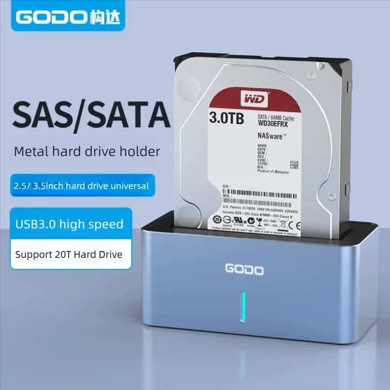 GODO USB 3.0 SAS SATA Hard Drive Docking Station Hard Drive External Enclosure for 2.5/3.5 Inch SSD HDD Disk Case Aluminum Box