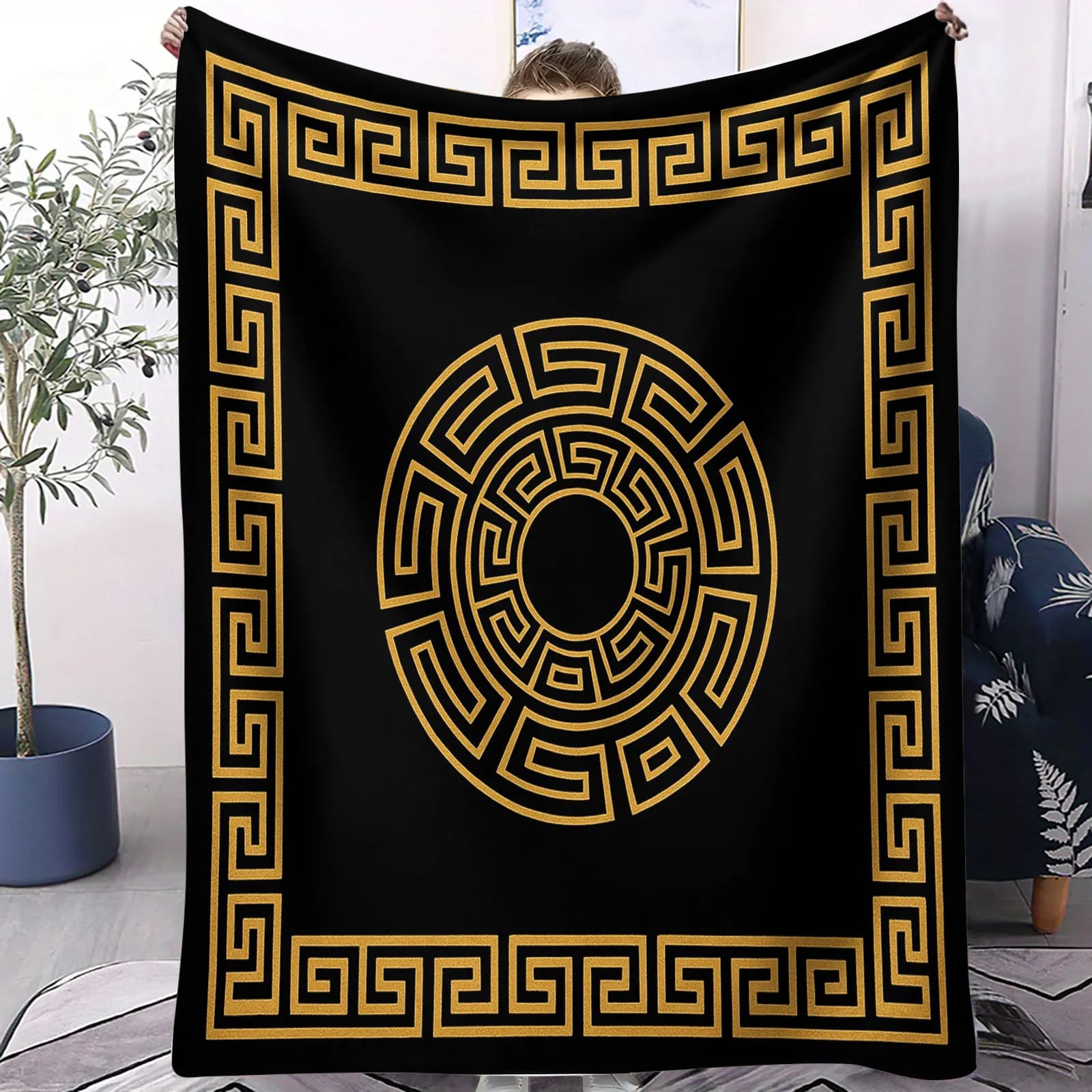 Coperta dal design classico del labirinto greco, calda e accogliente, per il relax a casa, poggiatesta da sera, versatile fodera decorativa per divano