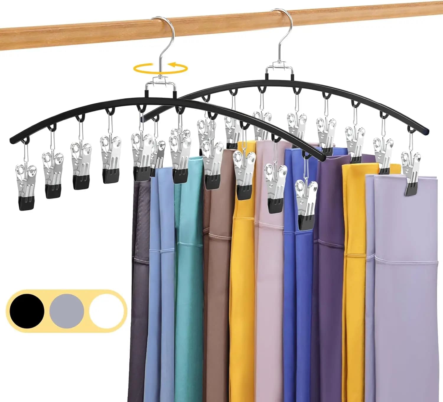 Organizzatore per leggings (confezione da 2) con rotazione a 360° ° Appendiabiti Girevole in Metallo per 20 Leggings, Salvaspazio per Armadio, Nero