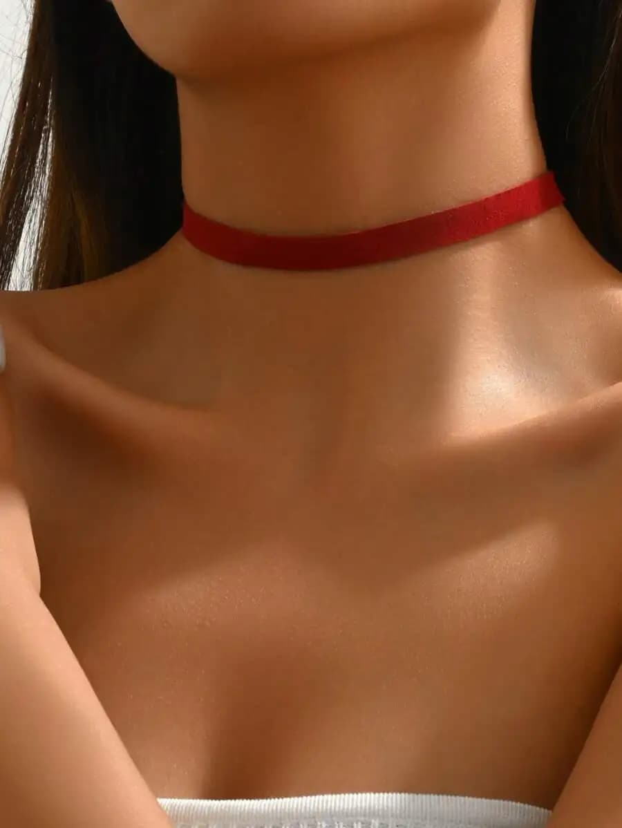 1pc Fashionable Minimalist Elegant Sexy Versatile Single Layer Red Choker Necklace Suitable For Women, For Holiday And Daily Wea
