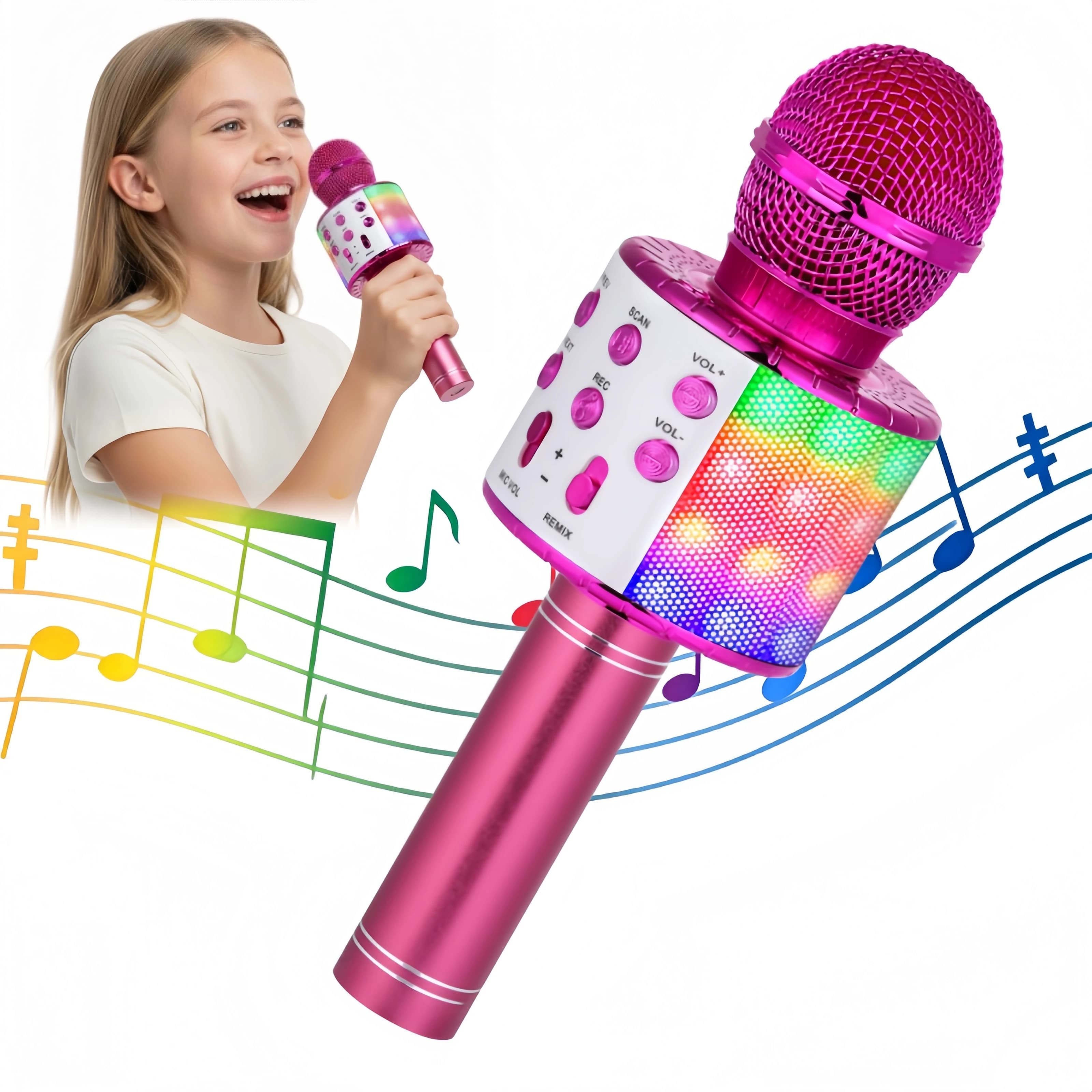 Amazmic Macchina per microfono karaoke per bambini Giocattolo Microfono Bluetooth Macchina per karaoke wireless portatile con luci a LED, regalo per bambini