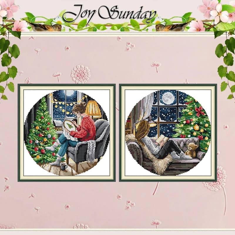 Set punto croce contati con motivi dell'albero di Natale e della ragazza 11CT 14CT 16CT Kit punto croce stampato HD Ricamo cucito