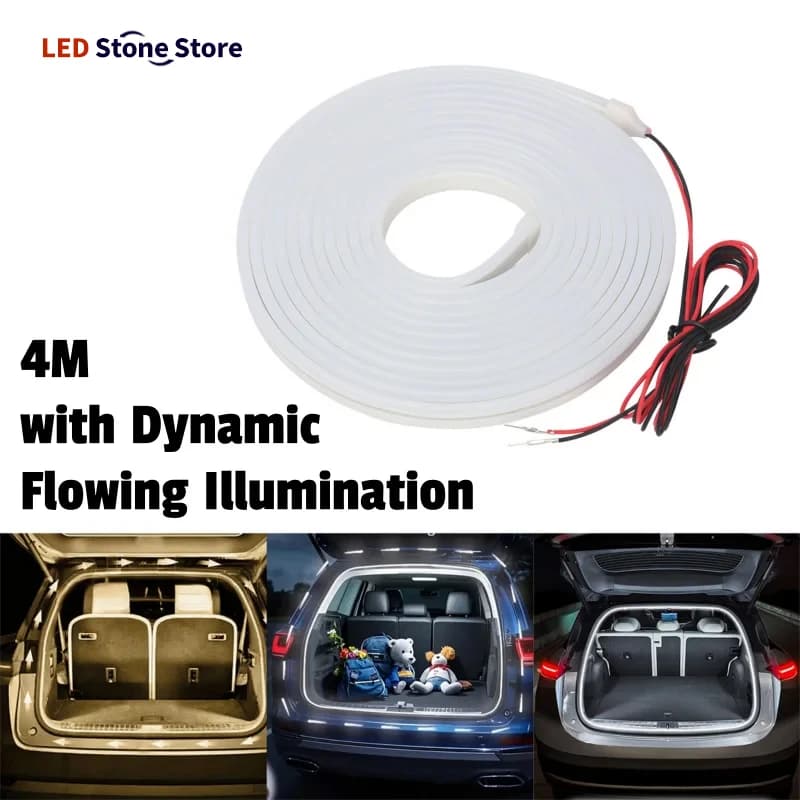 Luce LED Automatica per Bagagliaio 4M con Sensore e Illuminazione Dinamica a Flusso Continuo, Universale 12V