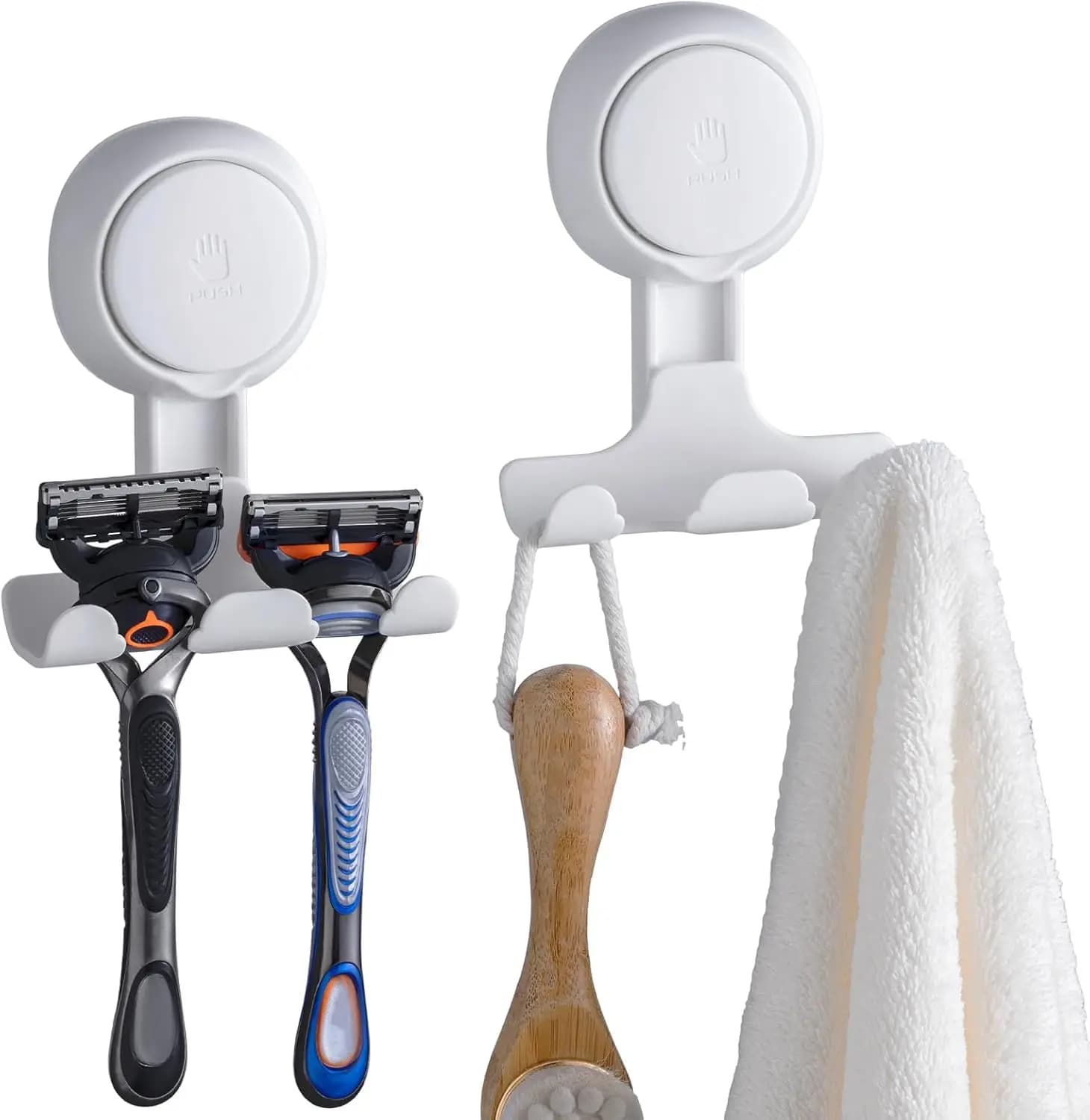 Suction Cup Razor Holder in Shower 2 Pack, Towel, Loofah, Shaver Holder for Bathroom Wall, Powerful Suction Cup Shower Hooks, Ea