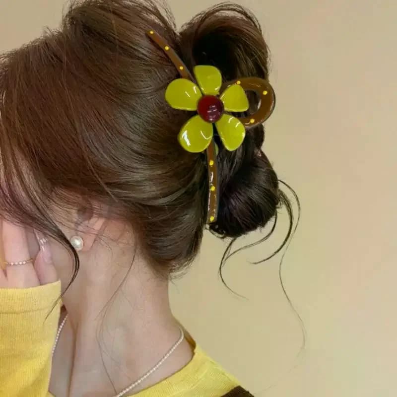 Large Flower Hair Claw Clip Non Slip Resin Jaw Clip For Thick Hair Women Summer Casual Style〔Funny〕