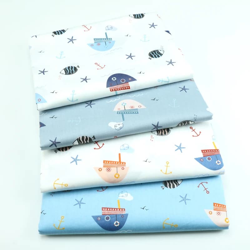 Baby Cartoon Navy Wheelboat Pure Cotton Printed Fabric Infant Carrier Blanket Quilt Fabric Children Cotton Clothes Material