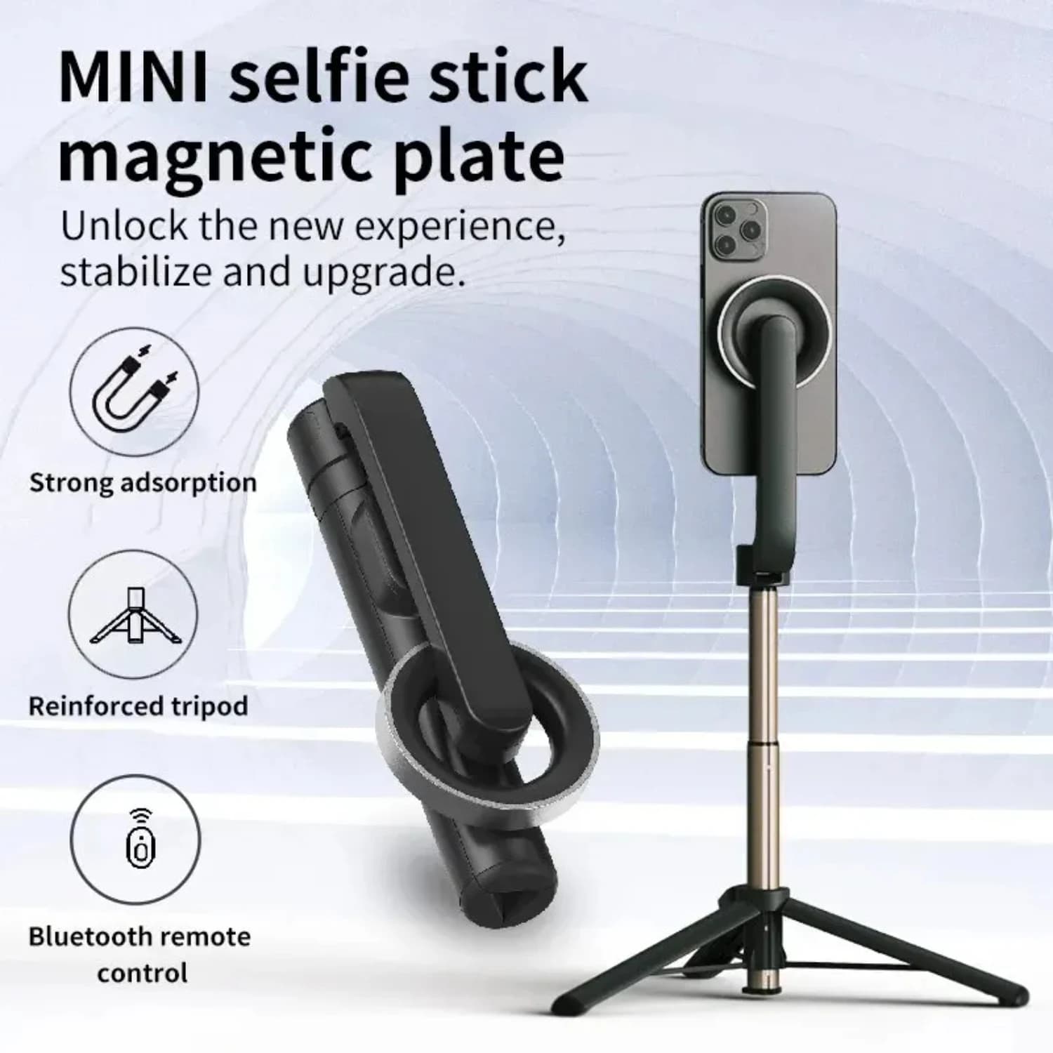 Supporto per telefono cellulare Bluetooth Selfie Stick Stabilizzatore per fotocamera portatile Supporto triangolare live Tiktok integrato da tavolo