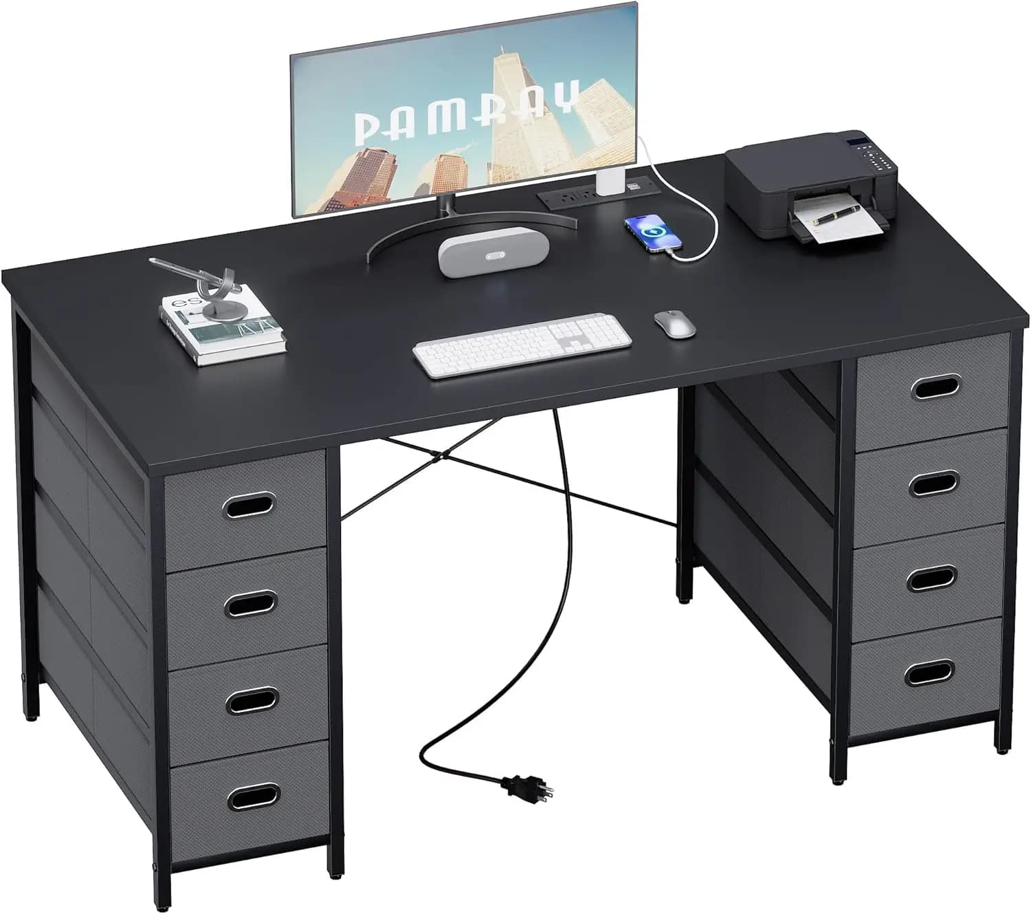 Scrivania per Computer da 47 Pollici con 8 Cassetti in Tessuto, Tavolo da Gaming per PC, Scrivania per Ufficio Domestico e Studio, per Camera da Letto, Robusta e Facile da Montare