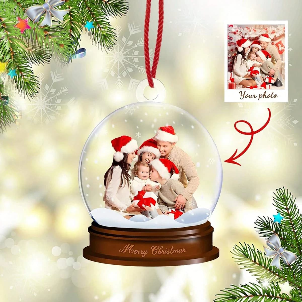 Ornamento fotografico personalizzato per Natale, regali natalizi per la famiglia, regali natalizi, regali per coppie, ornamento con foto personalizzate