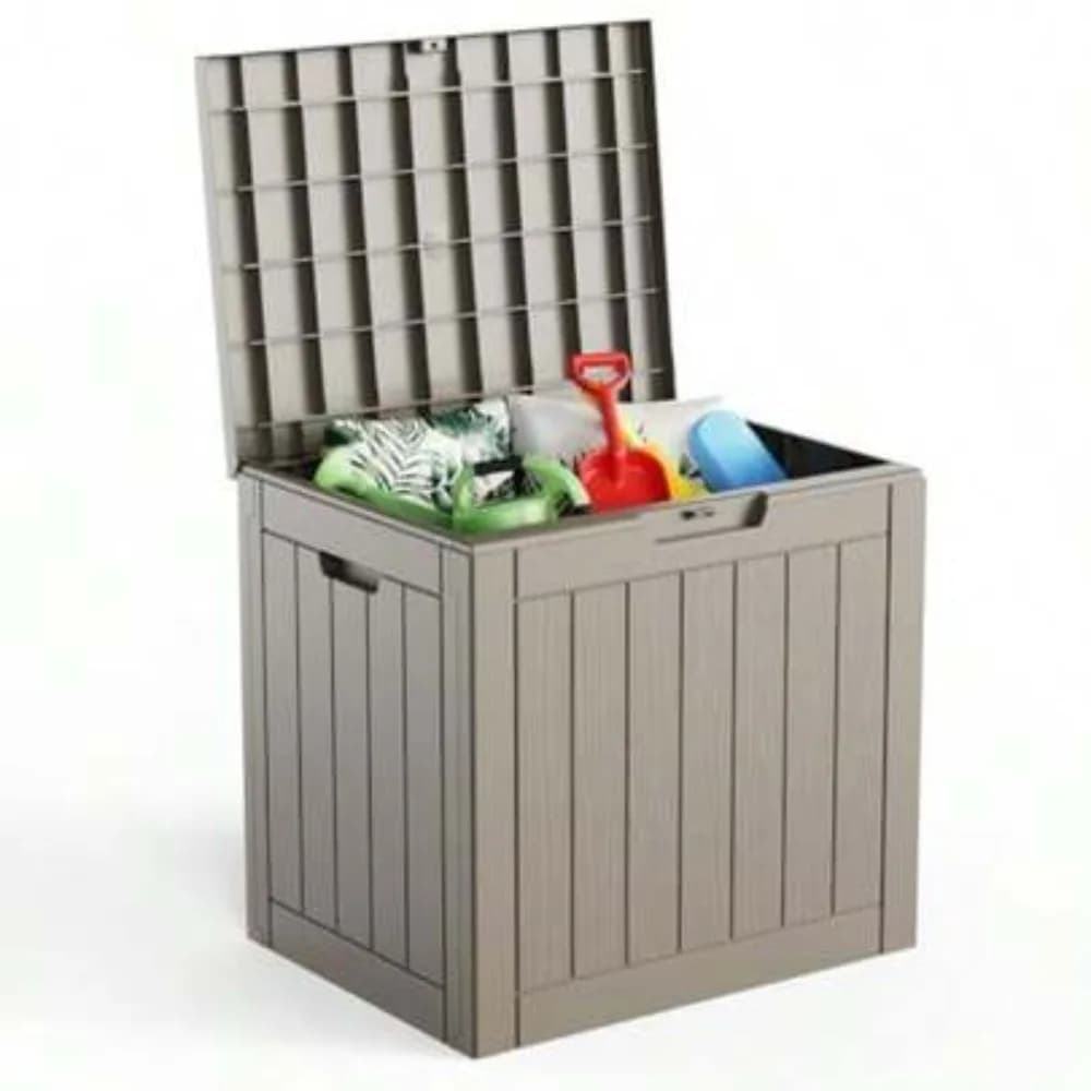 45 Gallon Deck Box Outdoor Storage Waterproof Resin Patio Furniture Container for Cushions Garden Tool Pool Supplies & UV Protection