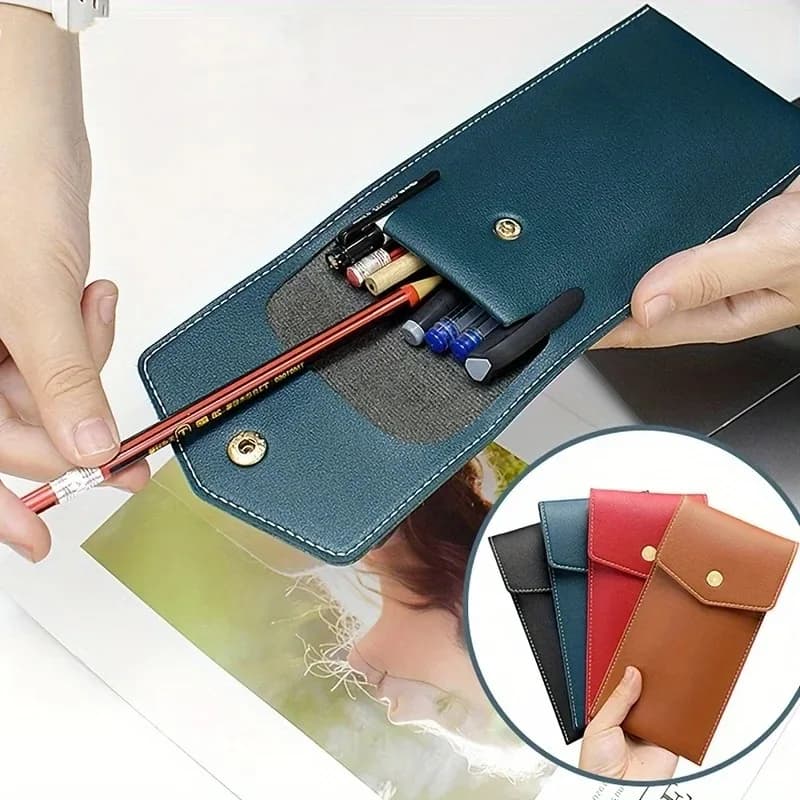 Astuccio in Pelle PU, Borsa Portaoggetti per Studenti, Porta Occhiali, Borsa Portatile per Cancelleria, Borsa Porta Penne di Grande Capacità per Ufficio e Affari