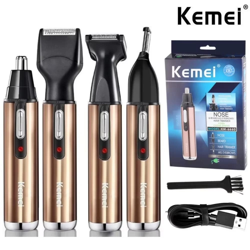 Kemei-6660 Nose Hair Trimmer For Nose Ear Cleaner Rechargeable Nose Trimmer Beard Trimer For Men Shaver Eyebrow Grooming Set