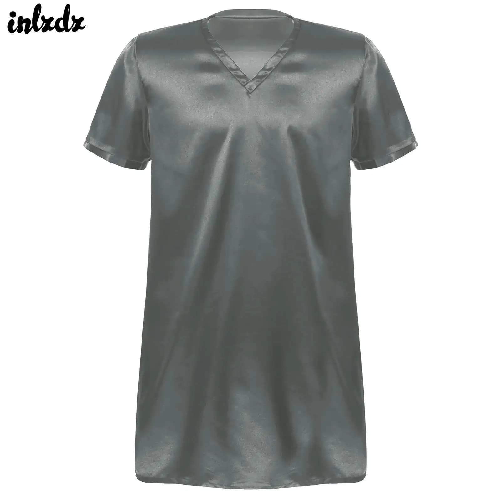 Men Women's Raso Sleep Bathrobe Night Shirt Pigiama Night Shirt Short sleeve Nightwear Nightwear Night Shirt Nightwear
