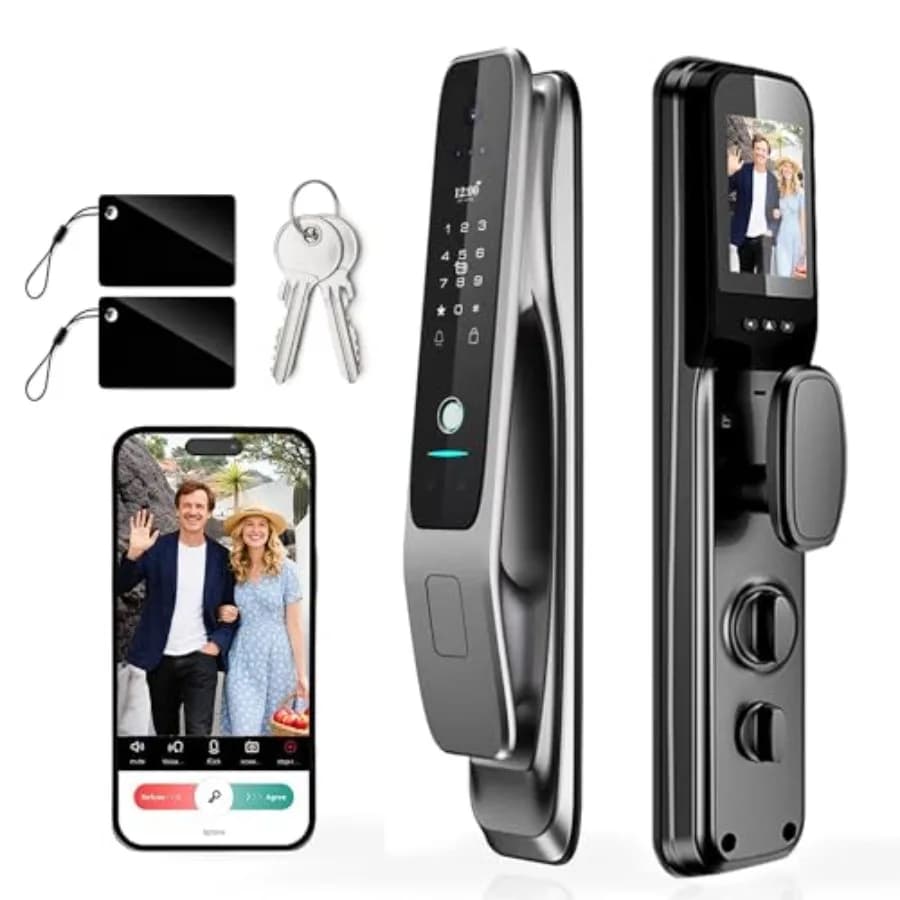 Front Door Smart Lock: 3D Face Recognition, Palm Vein Fingerprint Entry, Video Doorbell, 8-in-1 Unlock, IP67 Mortise Lock with