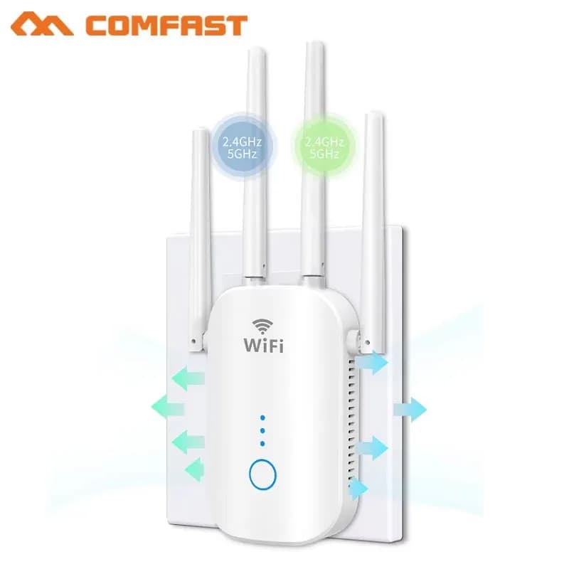 Comfast AC1200 WiFi Extender 2.4G e 5GHz Dual Band WiFi Ripetitore Router domestico Gamma di segnale wireless Amplificatore 4 * 3dBi Antenne AP