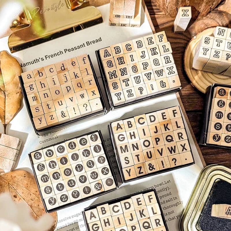30Pcs Alphabet Stamps Vintage Wooden Rubber Letter Standard Stamp Set for Craft Card Making Planner Scrapbooking Journals