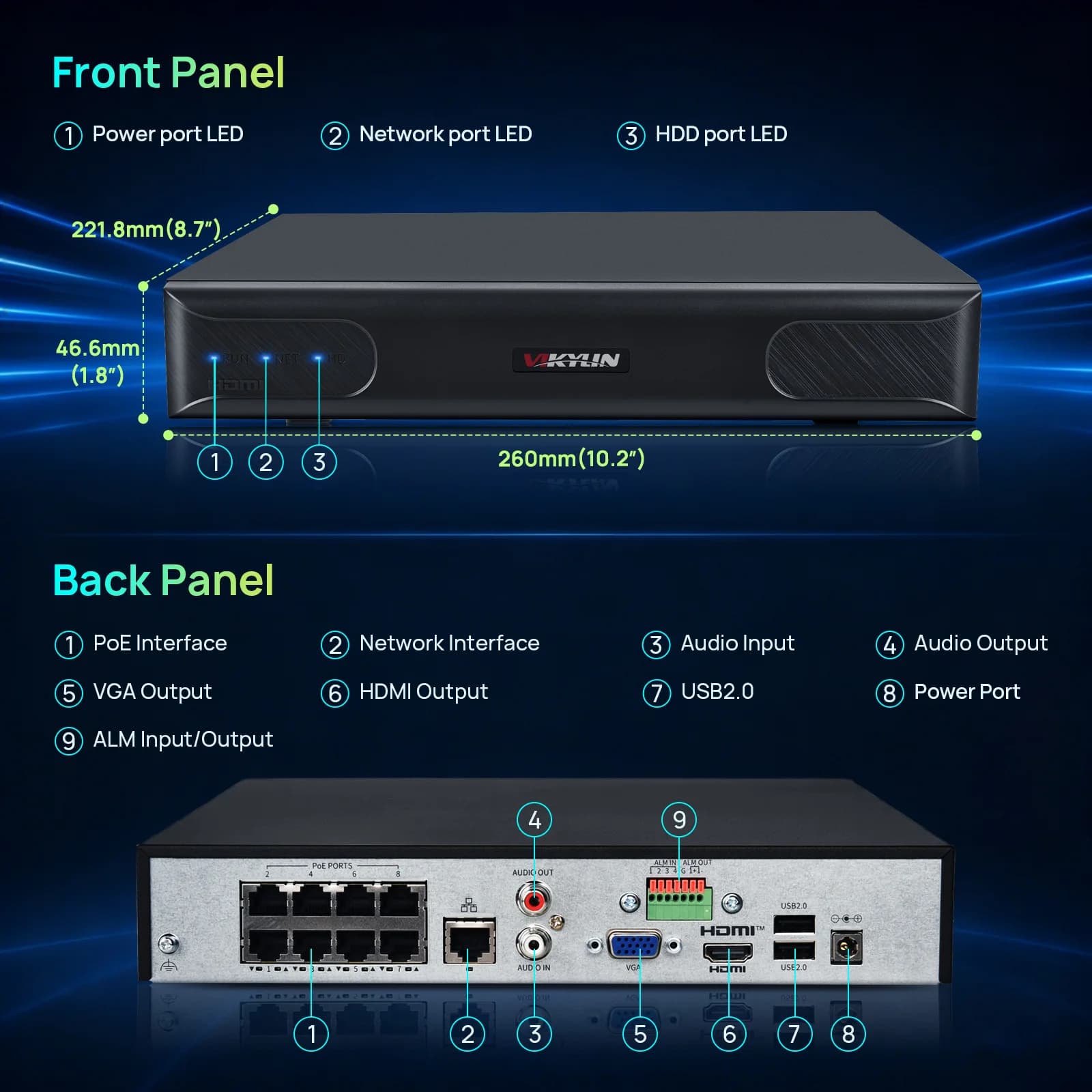 Vikylin 4K NVR 16CH 8POE Home CCTV Security Surveillance System UP to 12MP Support Smart Find Network Video Recorder P2P H.265+