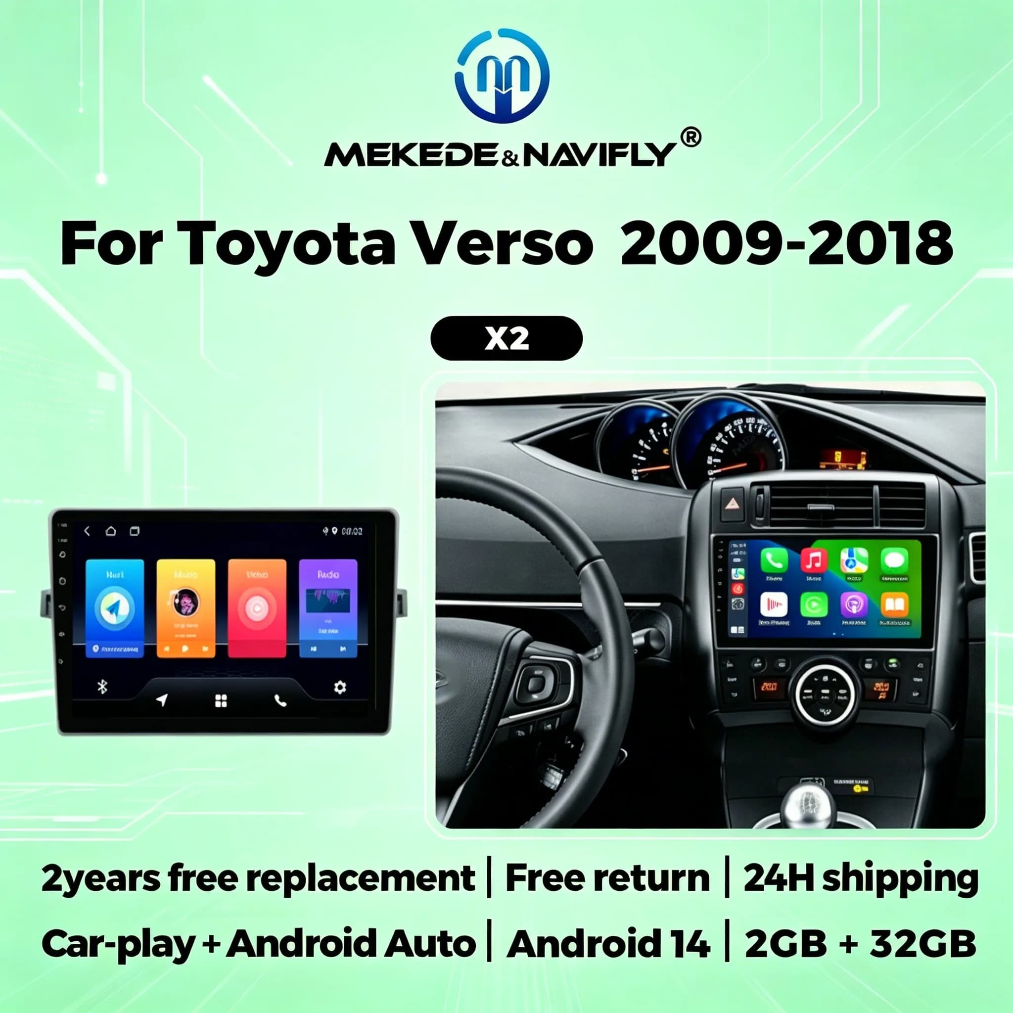 Autoradio stereo 2 Din per Toyota Verso 2009-2018 Wireless Carplay Android Auto Lettore multimediale Navigazione GPS FM Autoradio BT