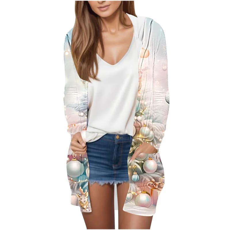 Giacca Cardigan con Cappuccio da Donna, Nuova Collezione Moda, Stile Semplice e Ampio con Tasche, per Commercio Transfrontaliero