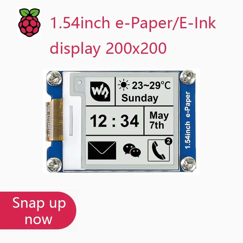 Waveshare Display e-Paper/E-Ink 1.54 inch 200x200, SPI interface for Raspberry Pi etc. Two display color: black, white, partial update