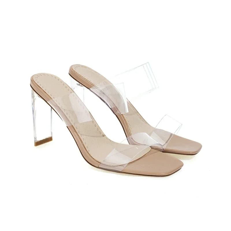 BLXQPYTzapatos Mujer Women Sandals Sexy Fashion Clear Crystal High Heels Peep Toe Wedding Party Summer Outdoor Slippers 2176