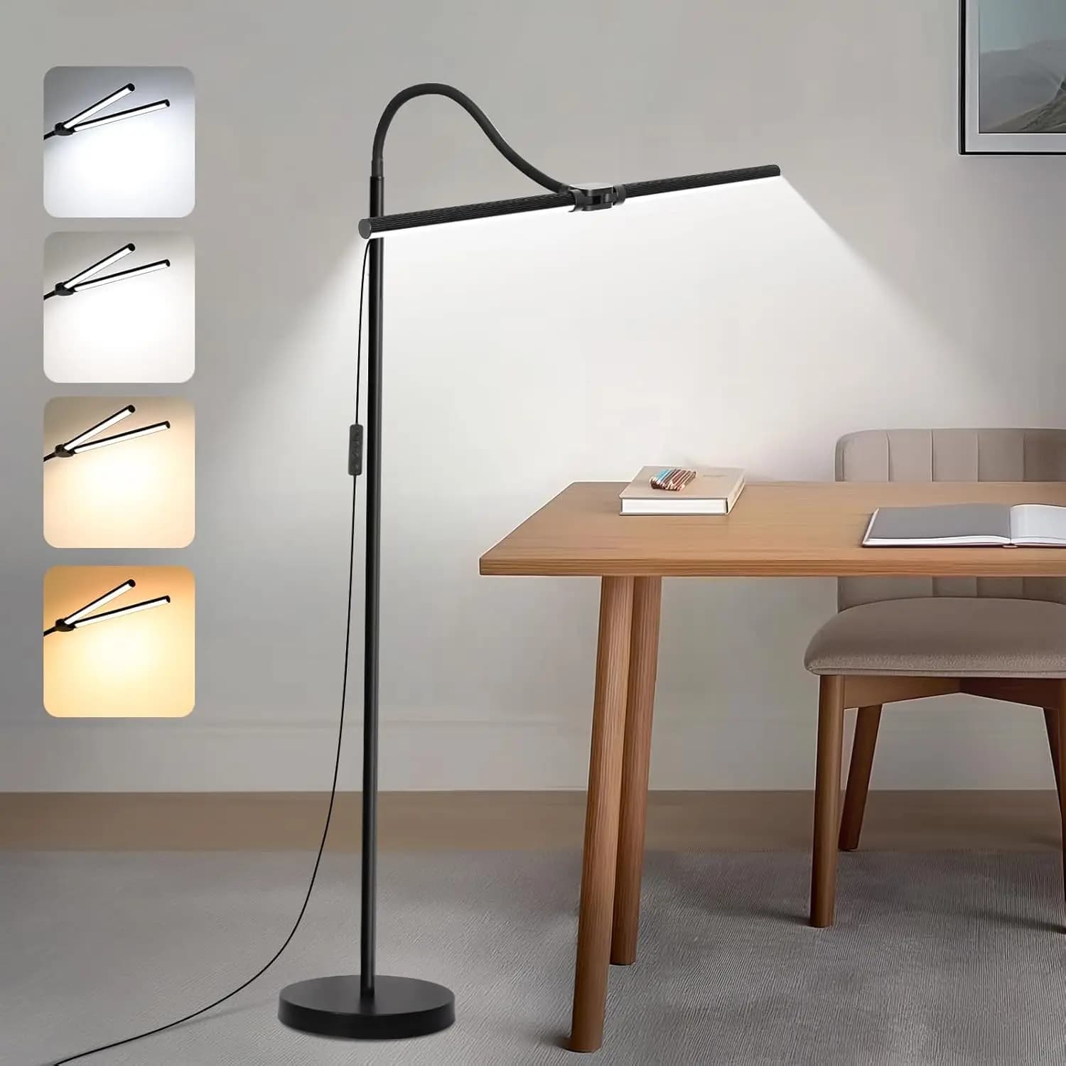 Adjustable 18W/2000LM Dual Head LED Light, Dimmable Light with Flexible Arm for Reading, Office, Living Room