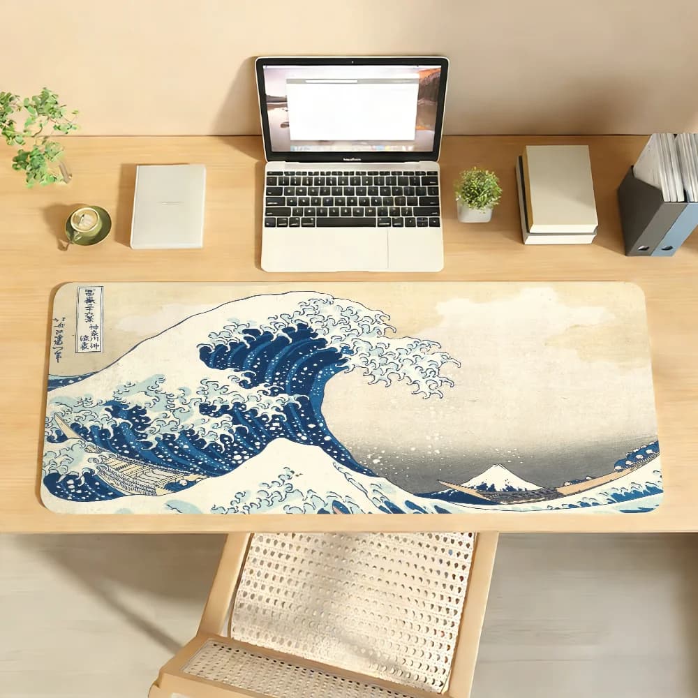 Tappetino per mouse Art U-Ukiyo-e, antiscivolo, con bordo bloccabile, per PC, laptop, accessori per ufficio, tastiera in gomma, tappeto XXL per giochi