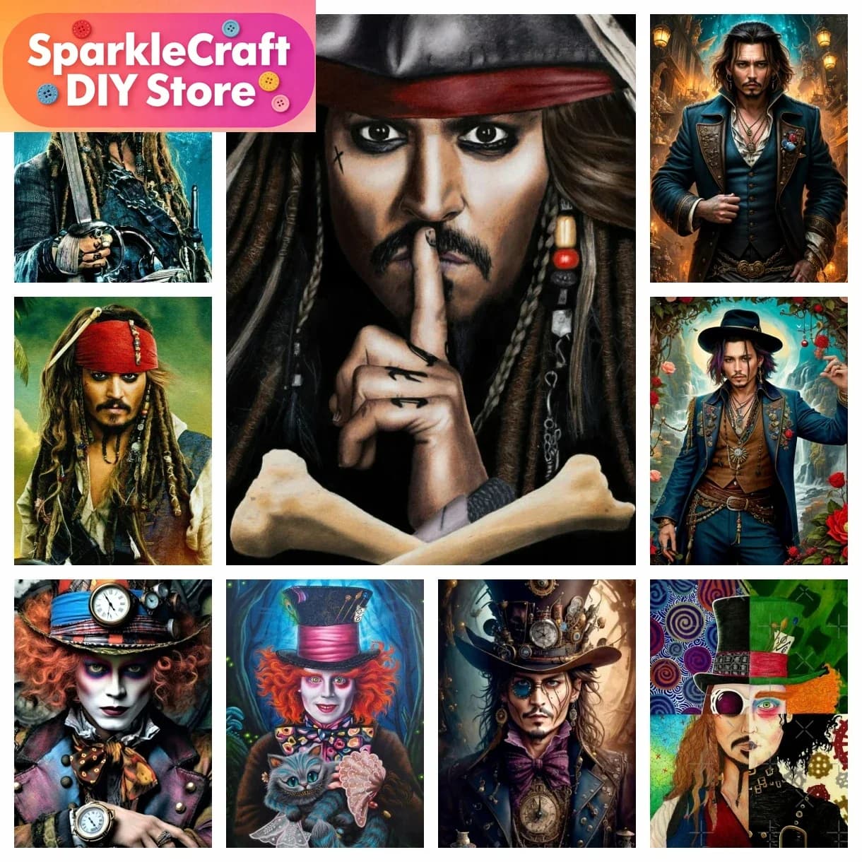 Gothic Captain Jack Sparrow Diamond Painting Kits New 2024 Mosaic Johnny Depp Movie Home Decor Art Cross Stitch Halloween Gift