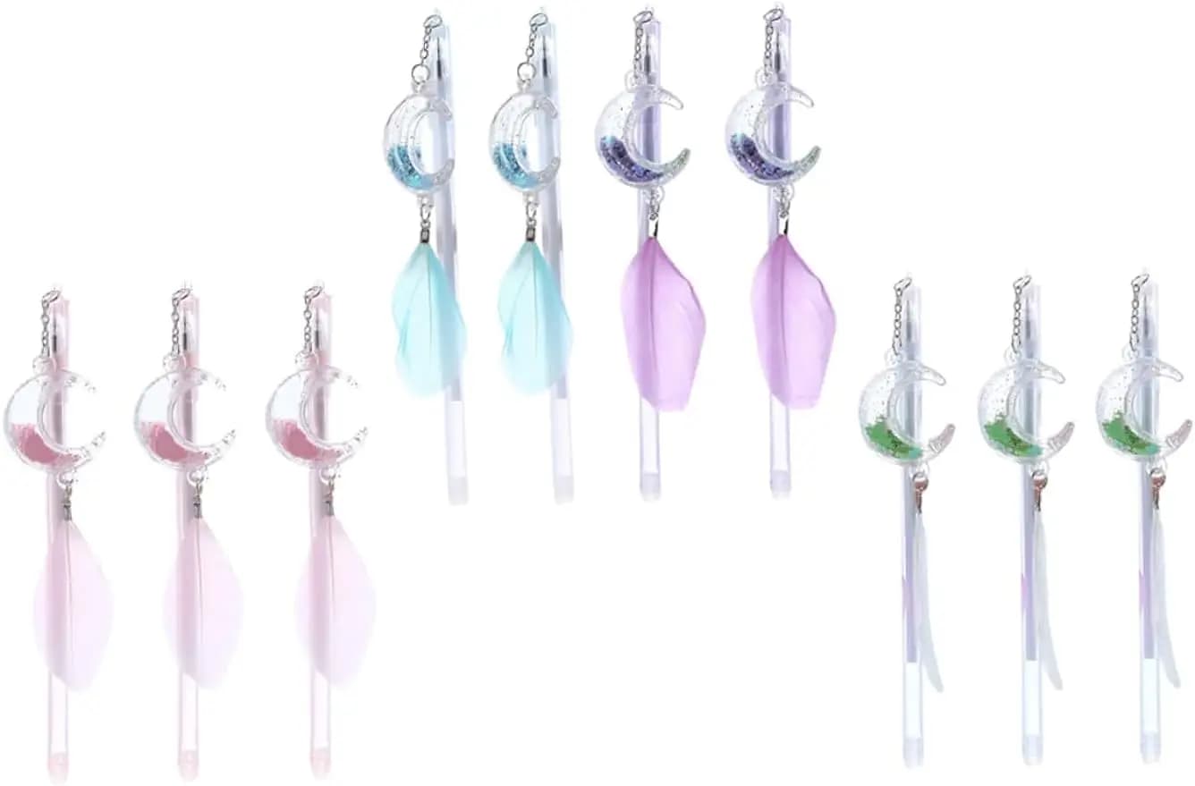 Set di penne Gel strumenti di scrittura ciondolo luna piuma pennarello a inchiostro Gel luna cancelleria Kawaii in plastica per ufficio