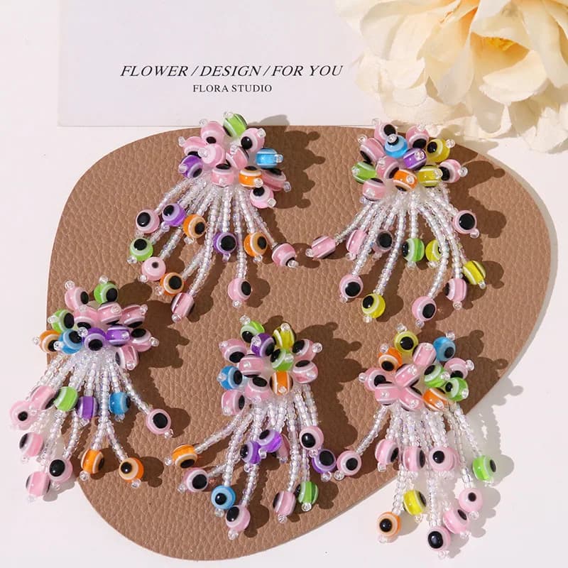 Shoe Charms Vibrant Tassel Seed Bead Flower 1 Piece Summer Vibe Korean Dopamine DIY Decor for Women Clogs Jelly Shoes Apparel