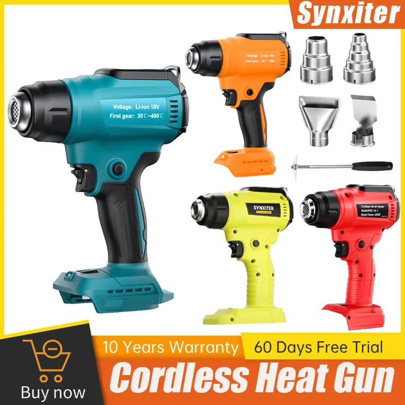 Pistola Termica Senza Fili per Makita, DEWALT, Milwaukee, Bosch, Ryobi, Pistola ad Aria Calda con Ugelli per Batteria 18V, Utensile Elettrico