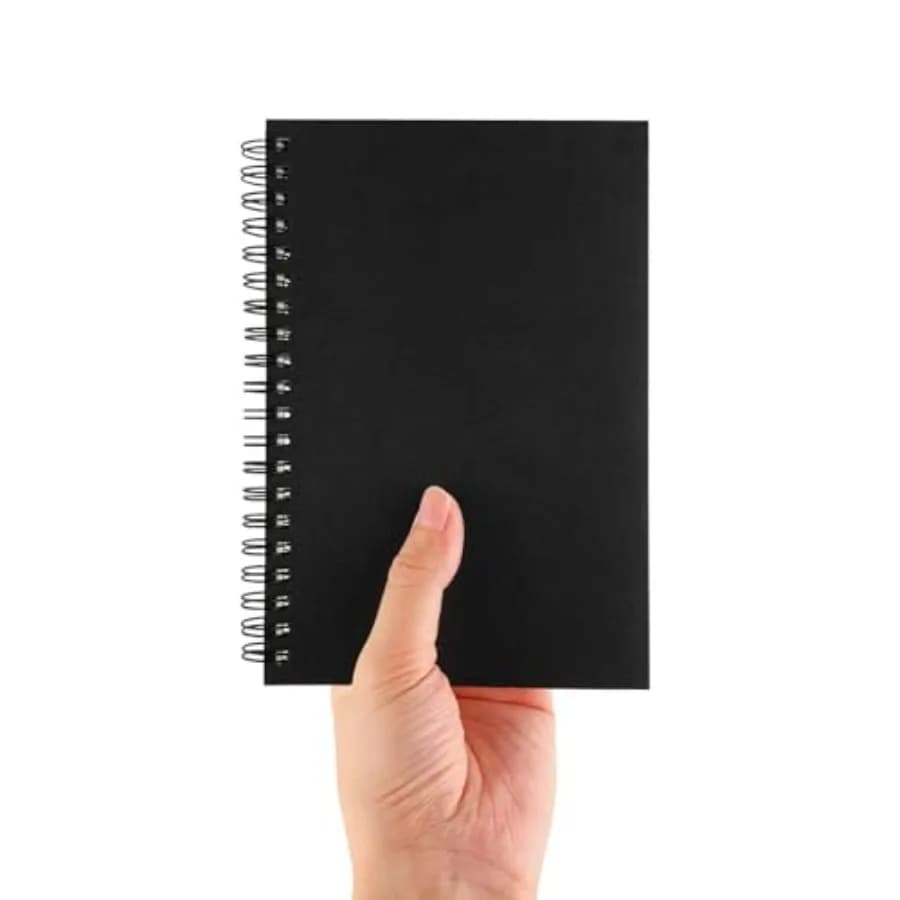 Blank Spiral Notebook, 1-Pack, Soft Cover, Sketch book, 100 Pages/ 50 Sheets, 7.5 inch x 5.1 inch Black