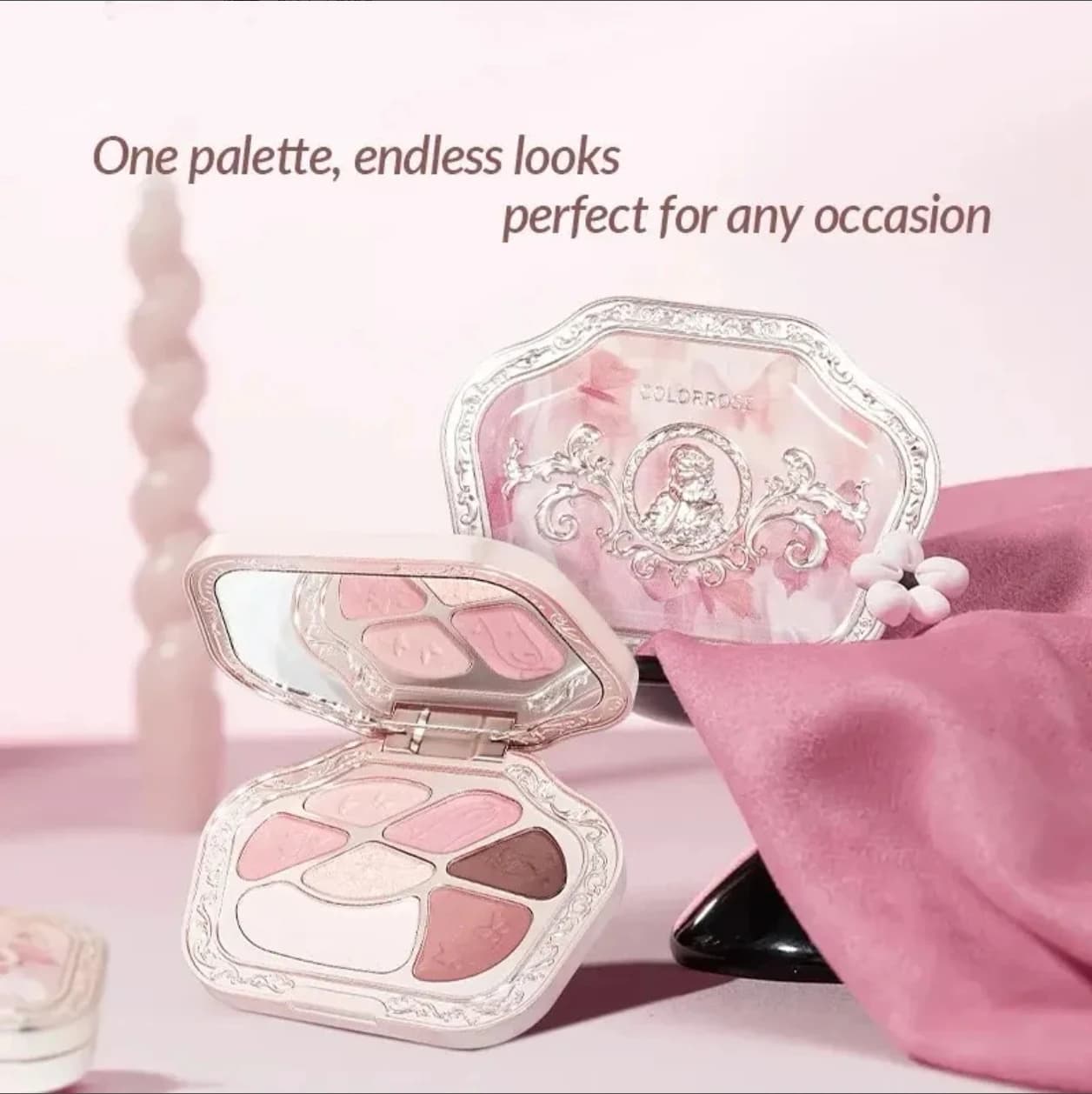 Colorful Cosmetic Shade Palettes for face makeup with high impact and shiny colors in matt satin 7 colors