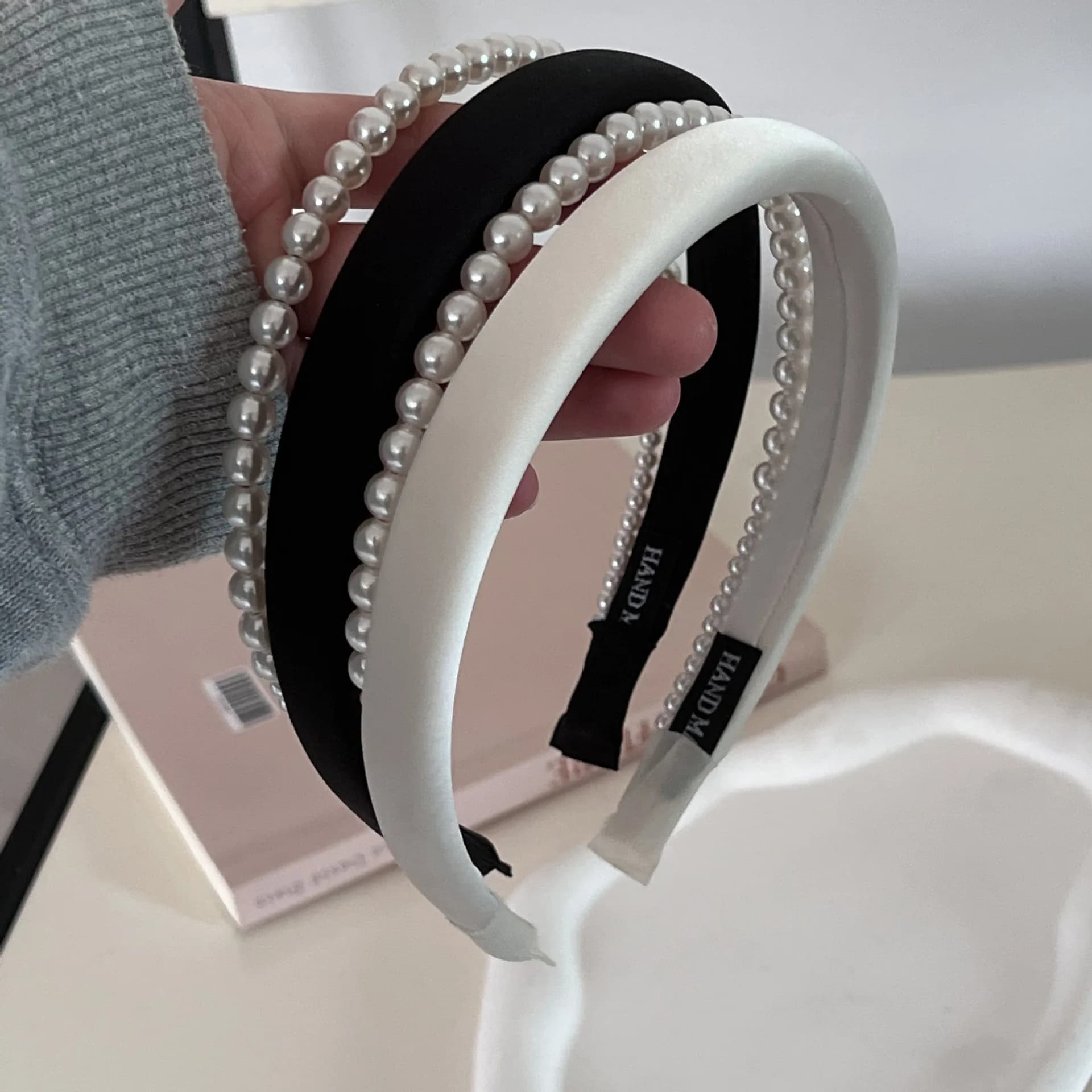 Francese elegante raso imitazione perla grazia doppio strato fascia per capelli cerchio accessori per capelli per le donne