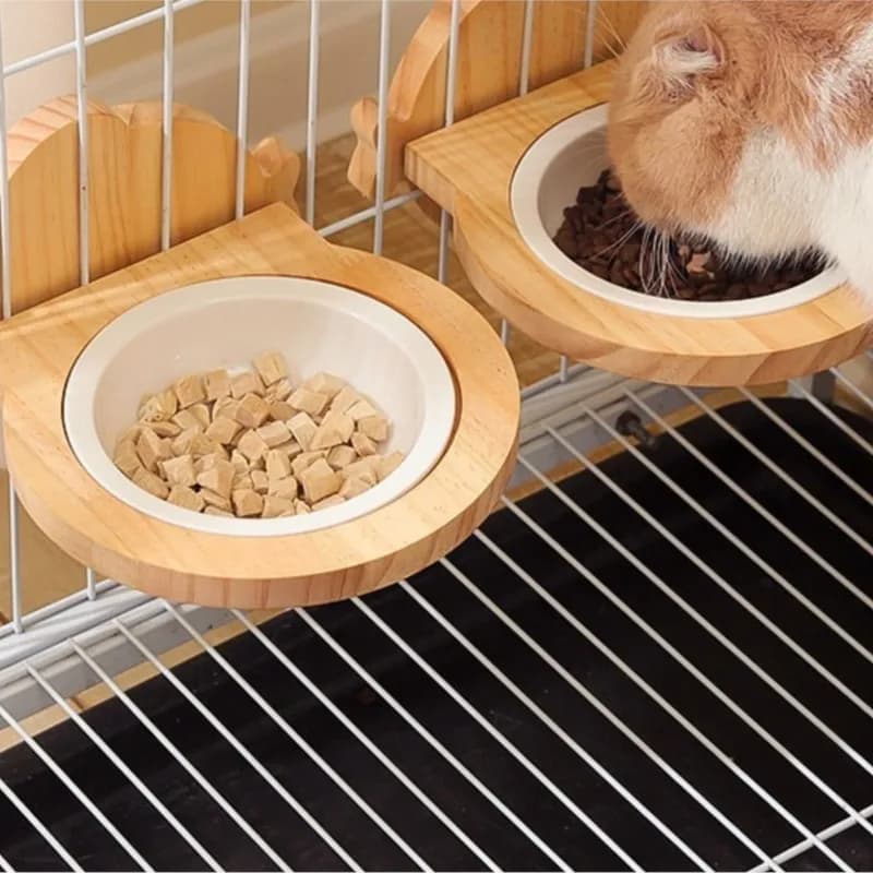 Ciotola Rotonda in Ceramica per Gatti 2026, Montabile a Parete, Ciotola per Cani e Gatti 2-in-1 con Supporto in Legno LJ189