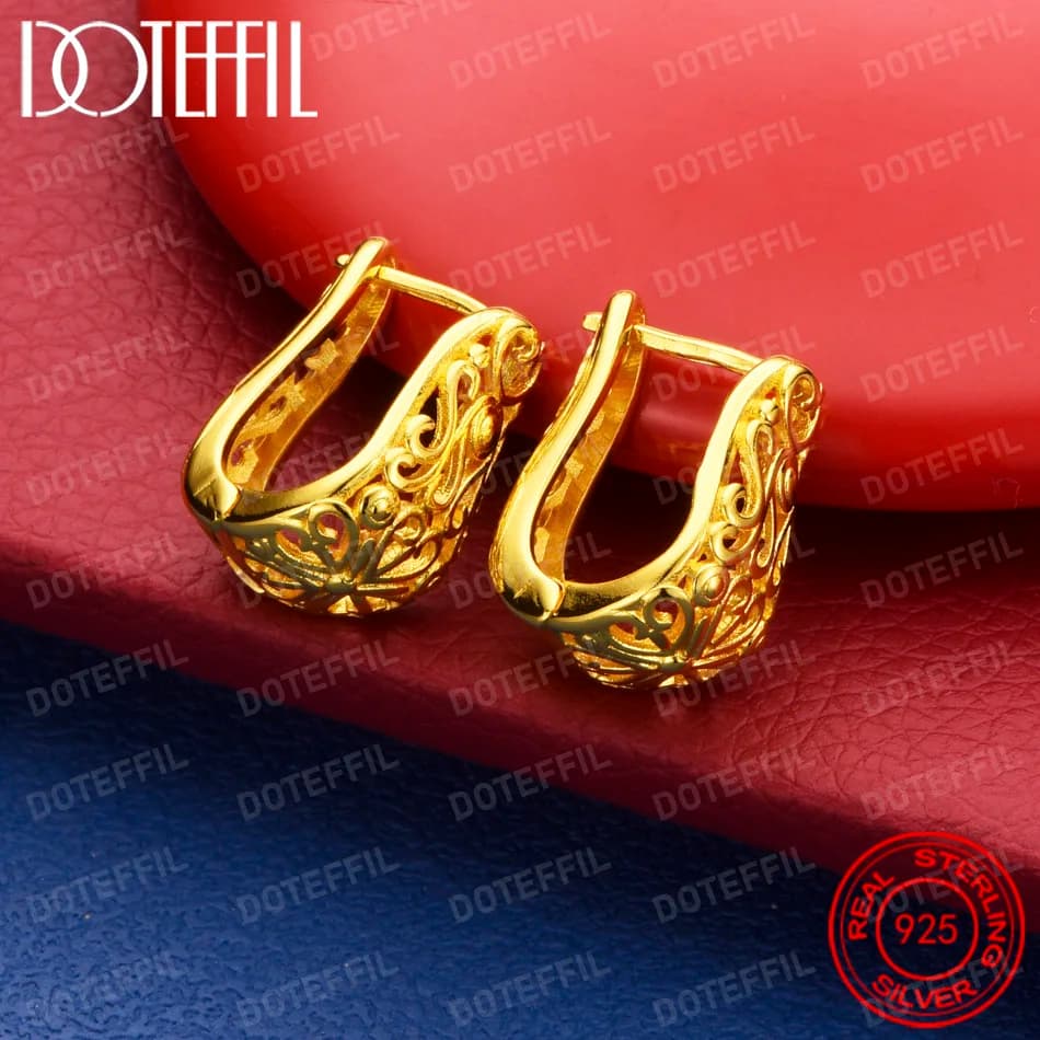 18K Gold Plated Exquisite Vintage Hollow Earrings for Women, Fashionable Wedding Party Gift Jewelry