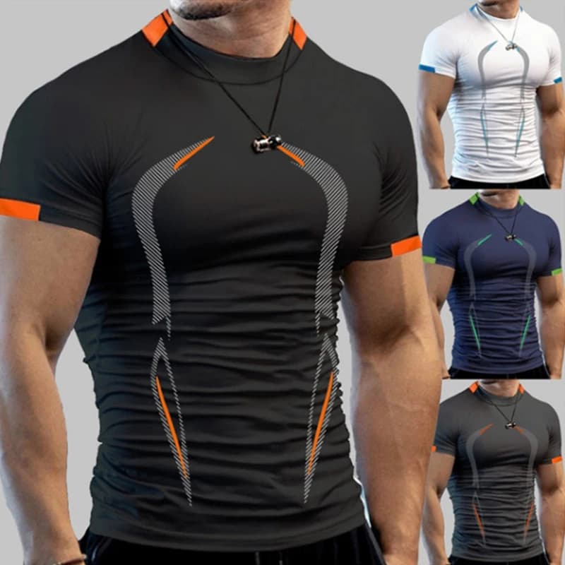 Camicie a compressione da allenamento per palestra alla moda per uomo Maglietta atletica ad asciugatura rapida T-shirt da corsa Canottiere estive a maniche corte Rash Guard