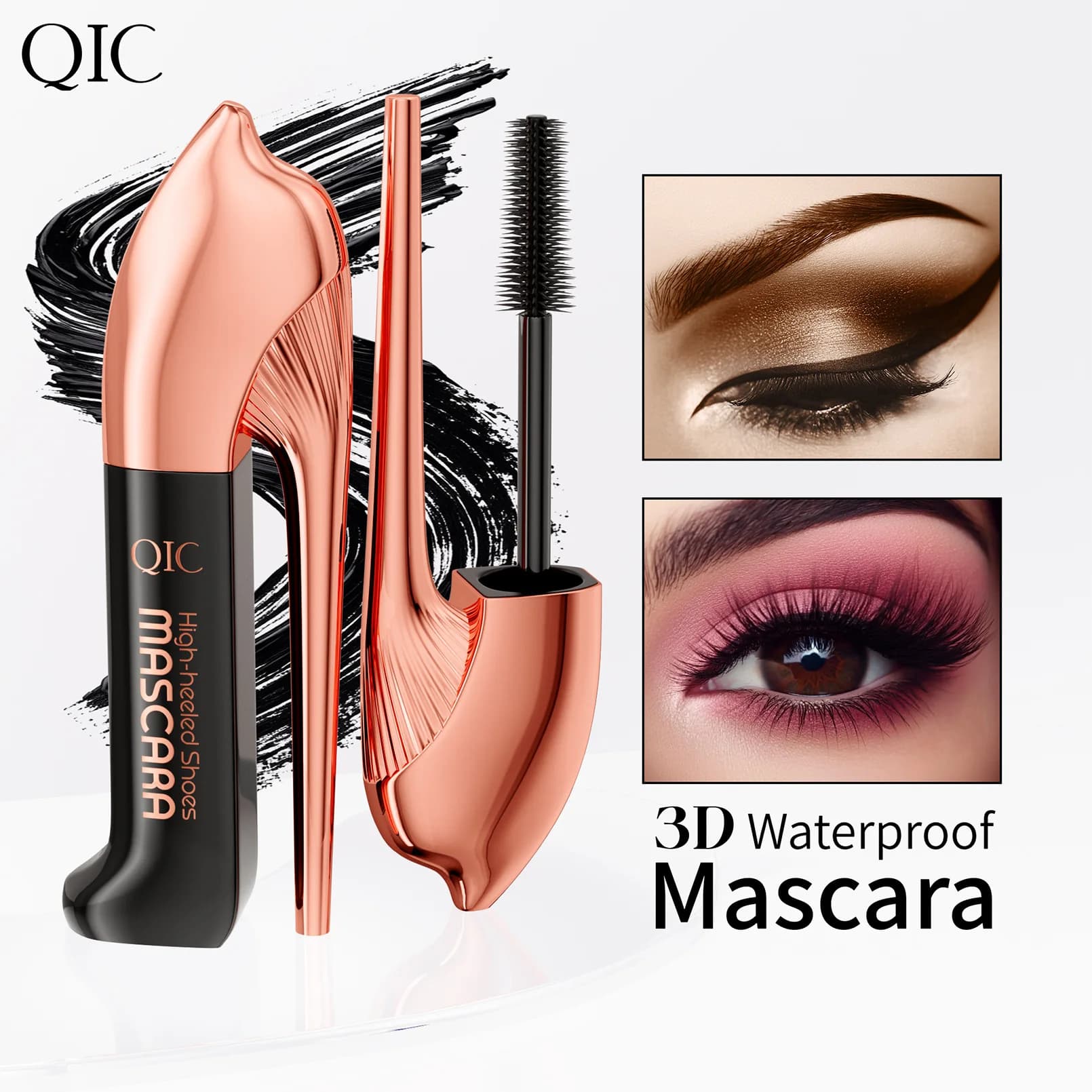 2025 Mascara with 3D high heels Waterproof without drooping thick curling Cross-border natural slender trick