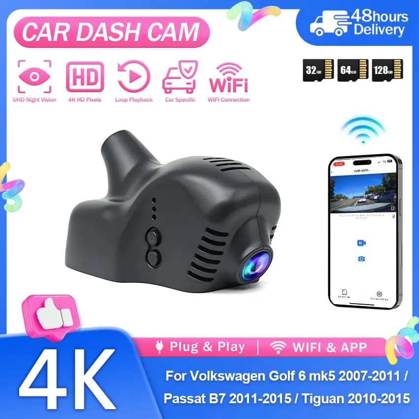 Car Video Recorder Night Vision UHD 4K 2160P DVR Dash Cam For Volkswagen Golf 6 mk5 Beetle For Passat B7 Tiguan