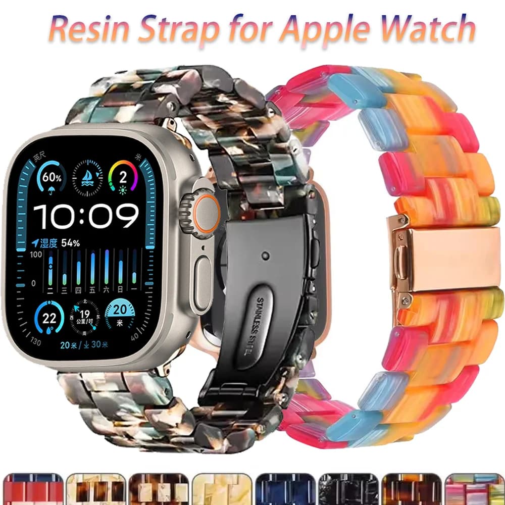 Resin Strap for Apple Watch Series Ultra 2 49mm 10 46mm 42mm Strap Steel Bracelet iWatch 9 8 7 6 5 4 SE 45mm41mm 44mm40mm Correa