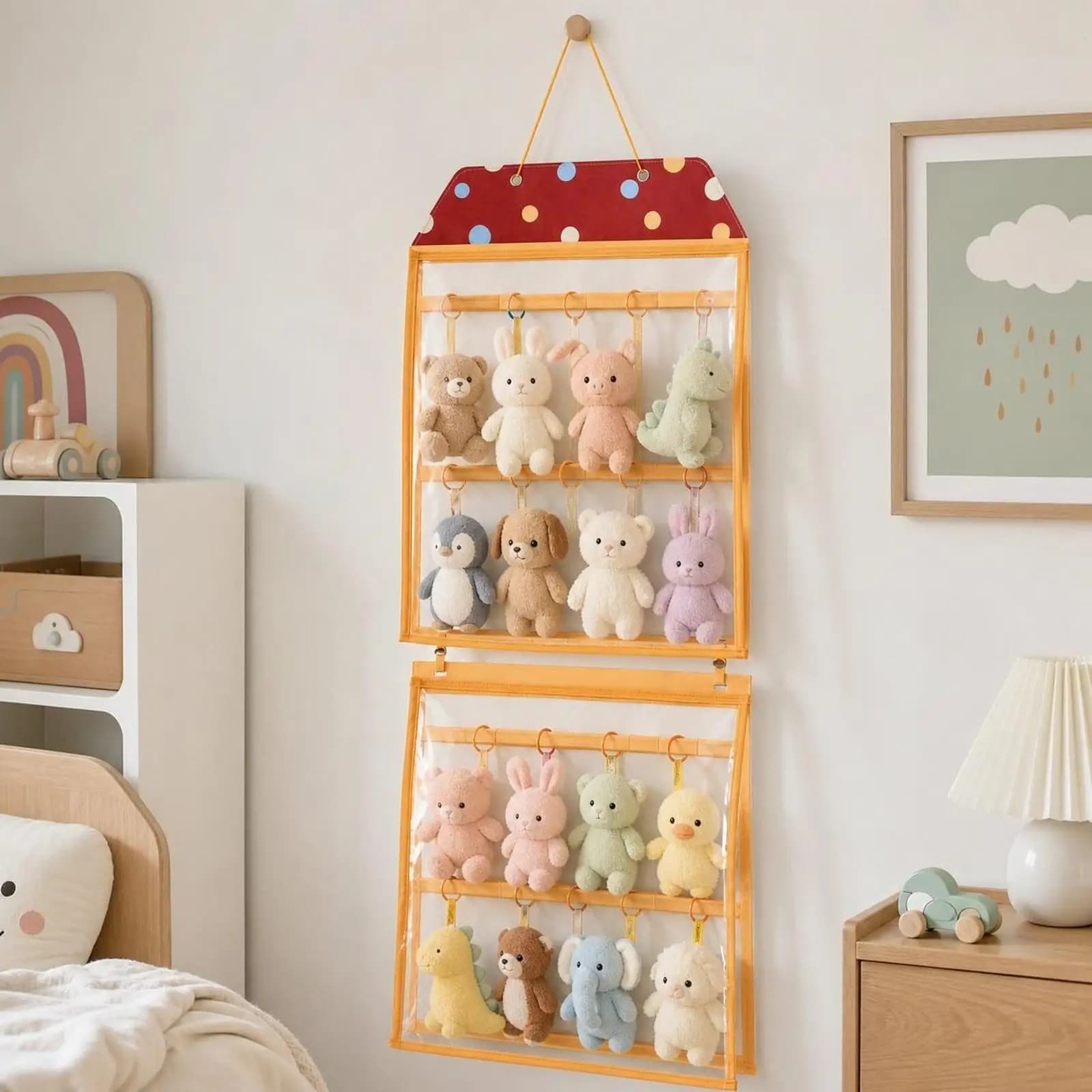 Hanging Stuffed Animal Storage Bag Doll Holder Foldable Wall Mount Clear Design Plush Toy Organizer for Kids Room Decoration