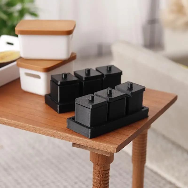 Set contenitori per spezie in plastica modello in miniatura in 1:12 per esposizione e disposizione realistica della