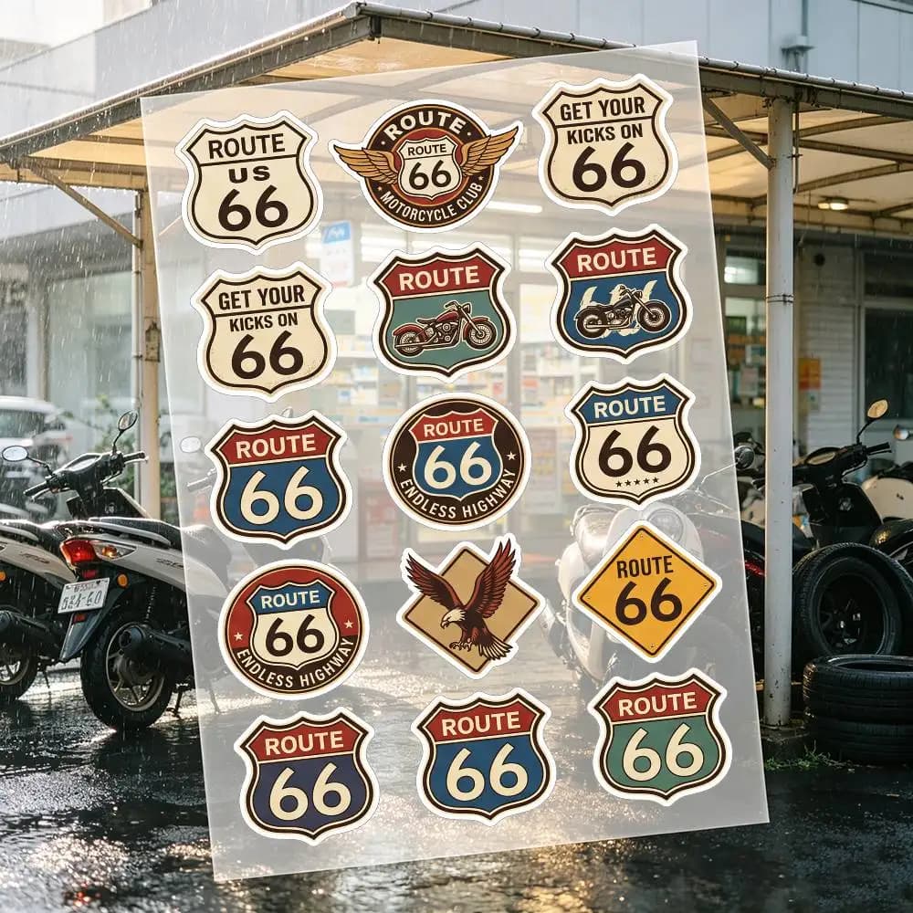 Adesivi per moto R-Route 66 per carrozzerie e caschi, adesivi riflettenti