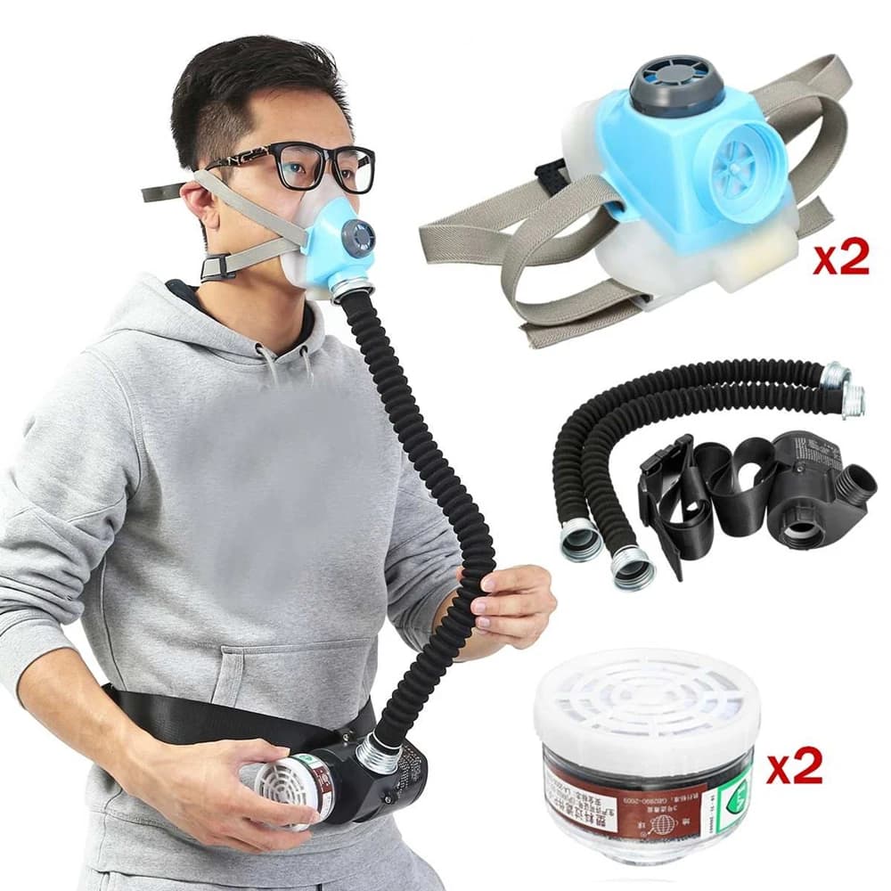 2 pz Elettrico A Flusso Costante Fornito D'aria Fed Respiratore Mezza Faccia Maschera A Gas Pompa 2 Tubi Respiratore Respiratore-Sistema-Dispositivo Gas