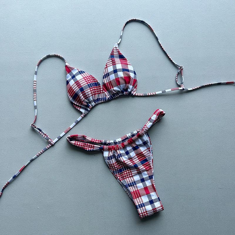 Micro Bikini 2026 Sexy da Donna, Costume da Bagno Femminile, Set Bikini a Quadri Brasiliano, Abbigliamento da Spiaggia